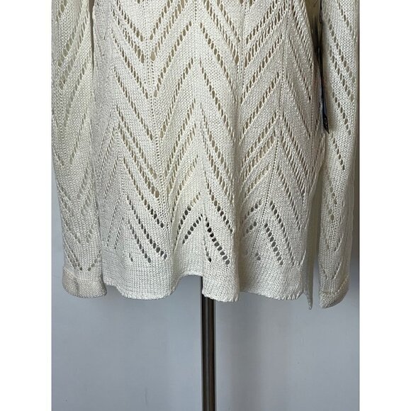 FYLO Ivory Open Crochet Knit Long‎ Sleeve Round Neck Pullover Sweater Size S - Picture 6 of 9